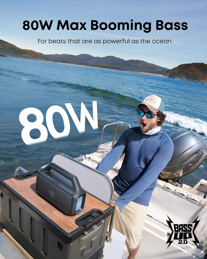 soundcore Boom 2 Outdoor Speaker, 80W, Subwoofer, BassUp 2.0, 24H Playtime, IPX7 Waterproof, Floatable, RGB Lights, USB-C, Custom EQ, Bluetooth 6.0, Portable, Camping, Beach, and Backyard-Black 🍁 All In One Marketplace Canada
