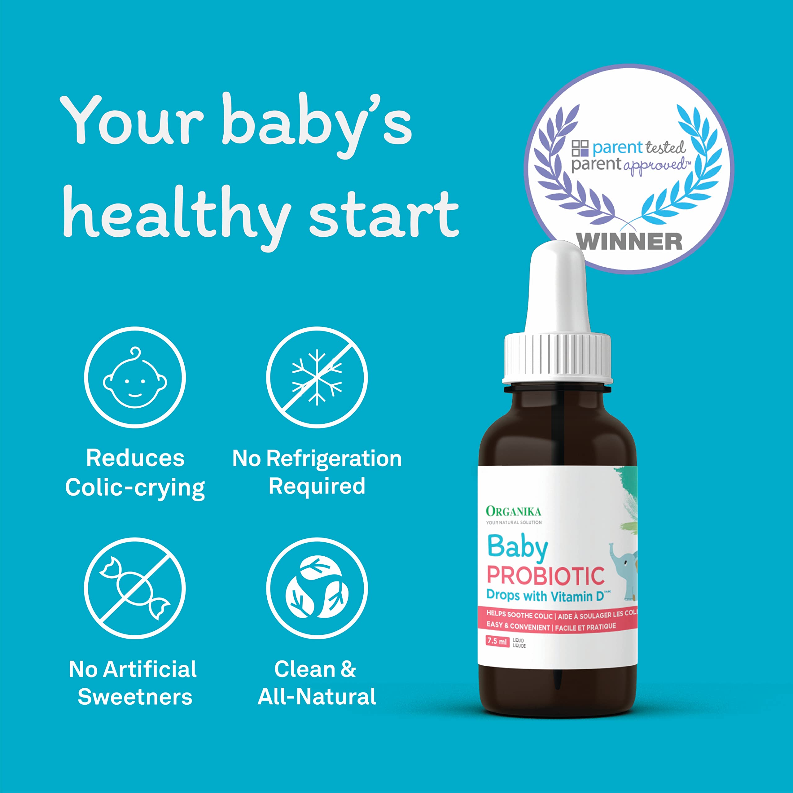 Organika Baby Probiotic Drops with Vitamin D- Soothe Colic, Reduce Fussing, Aid in Growth and Development- White, 7.5 ml (Pack of 1) 🍁 All In One Marketplace Canada
