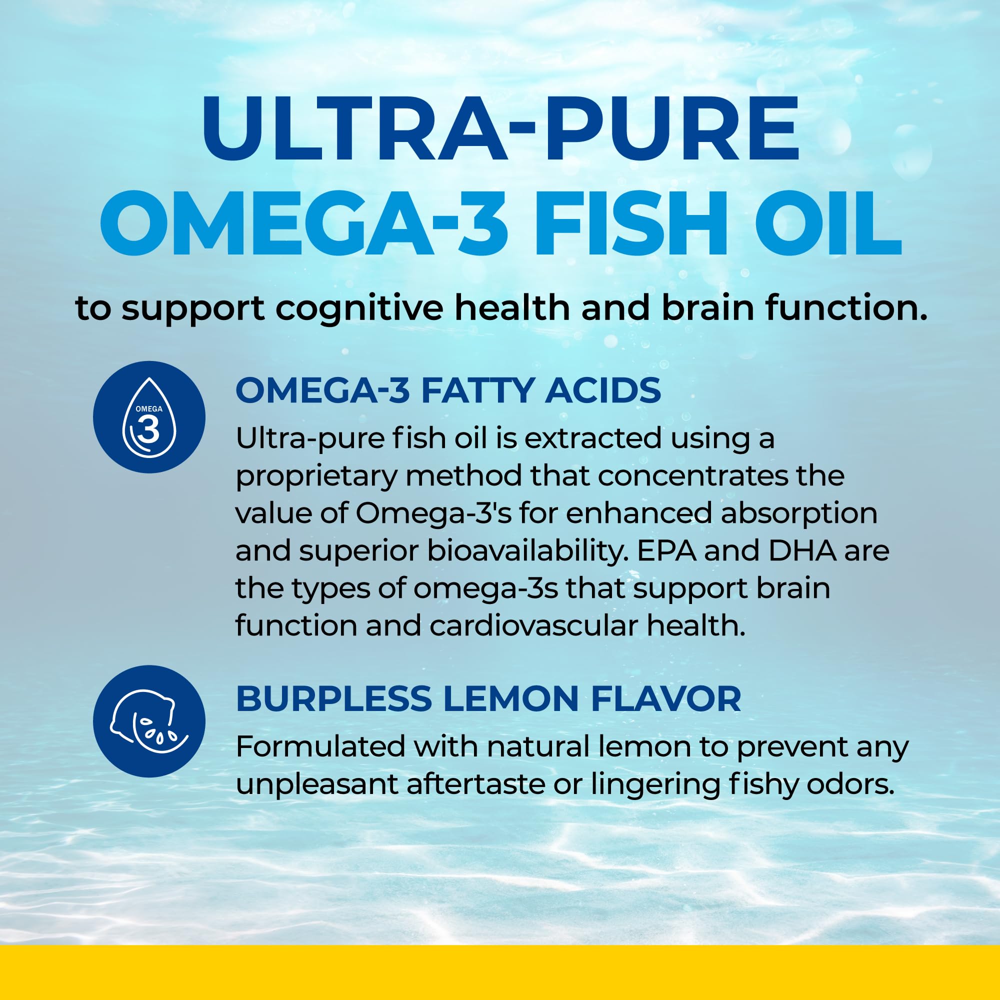 Fish Oil Omega 3 EPA & DHA 2250 mg | Burpless Lemon Flavor Triple Strength Supplement with Fatty Acids from Wild Icelandic Fish | Supports Joint, Eyes, Brain & Skin Health | Non GMO | 90 Softgels 🍁 All In One Marketplace Canada