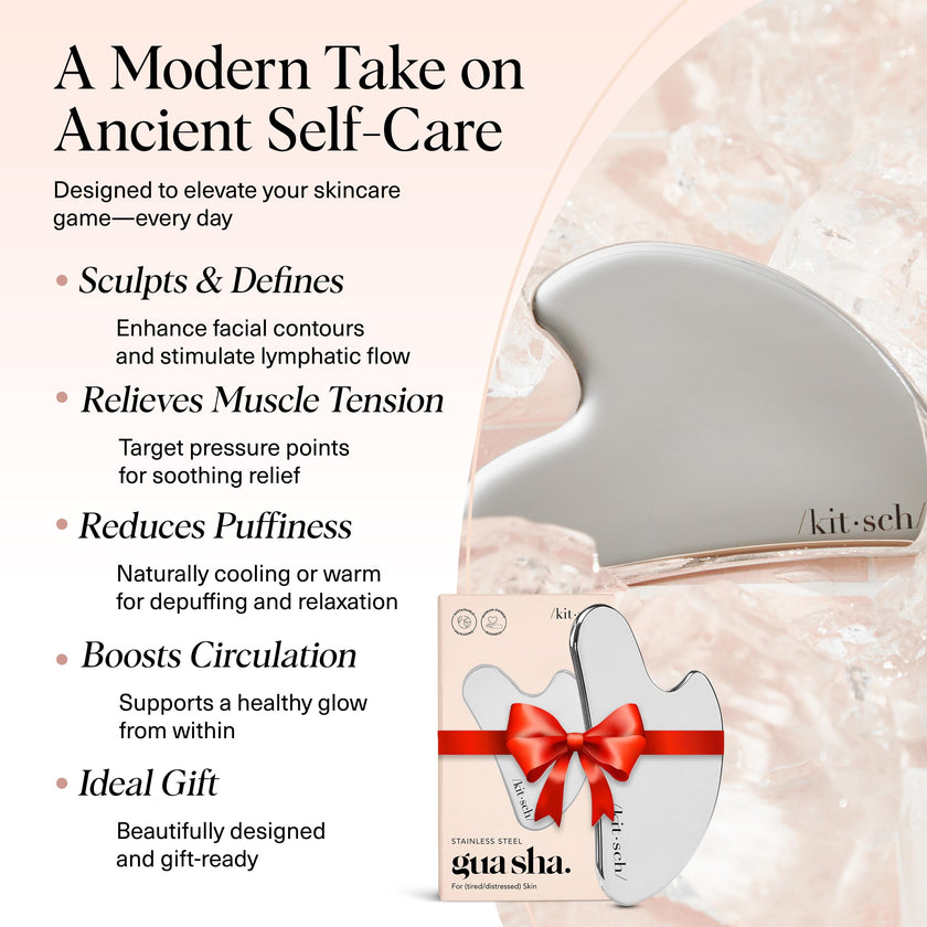 Kitsch Stainless Steel Gua Sha Facial Tools - Guasha Tool for Face, Face Sculpting Tool, Jawline Shaper, Double Chin Reducer, Body Gua Sha Tools, Lymphatic Drainage Massager, Facial Skin Care - Silver 🍁 All In One Marketplace Canada