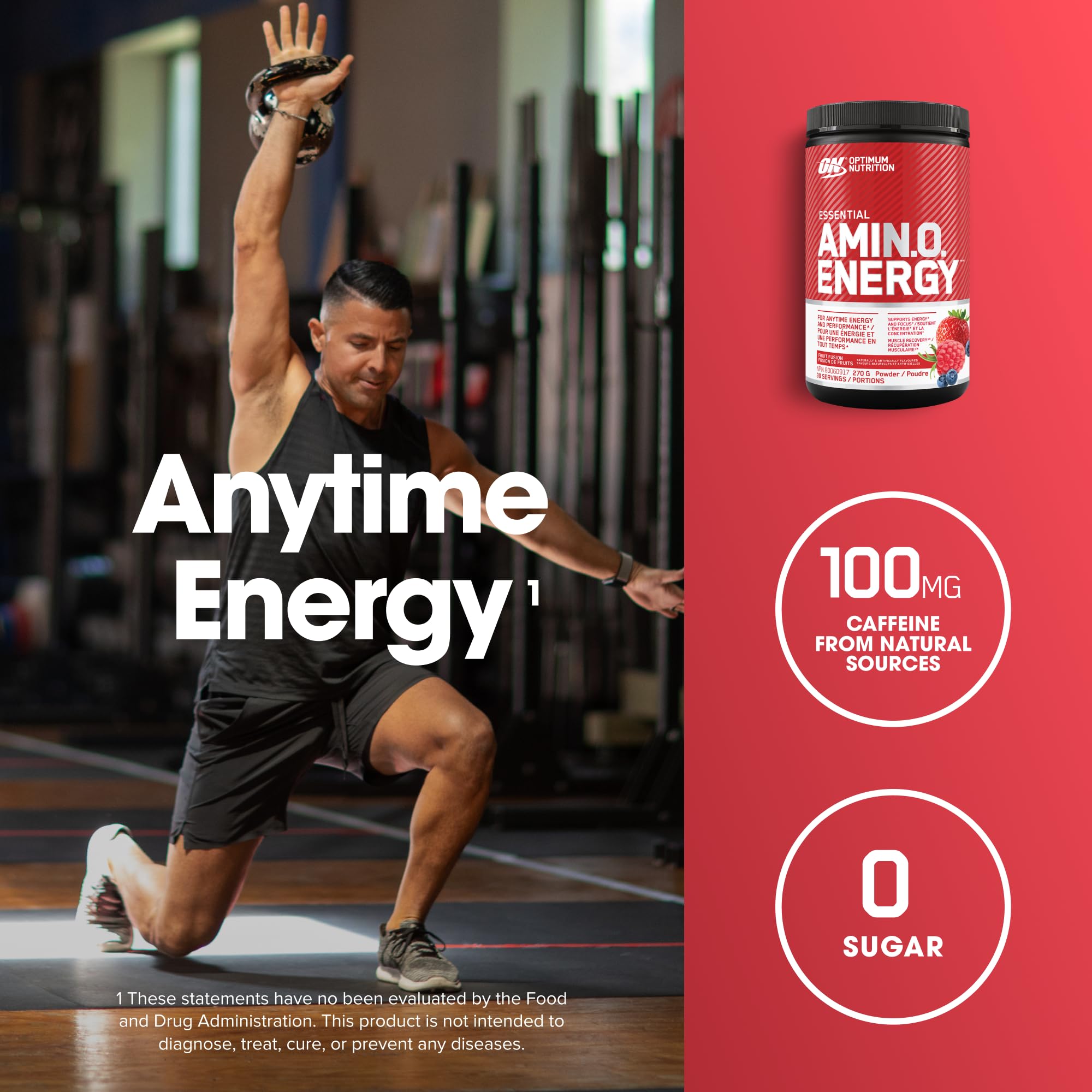 Optimum Nutrition Amino Energy Powder: Pre- workout & Anytime energy with Green tea, Green coffee extract + BCAA's - Fruit fusion: 30 servings [270g] (packaging may vary) 🍁 All In One Marketplace Canada