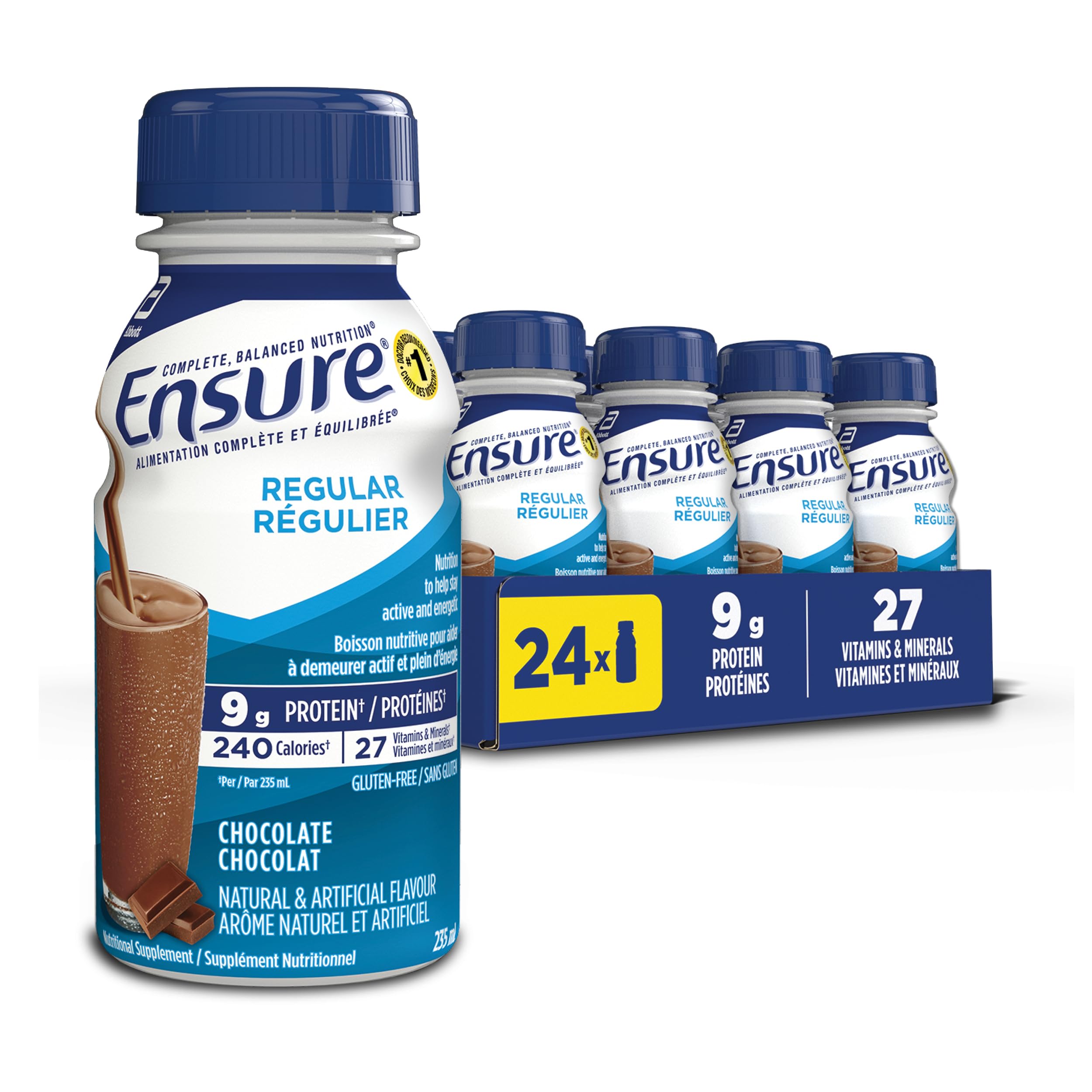 Ensure Regular, Nutritional Supplement Shake Value Pack, Nutrition To Stay Active And Energetic, Chocolate, 24 x 235-mL Bottles 🍁 All In One Marketplace Canada