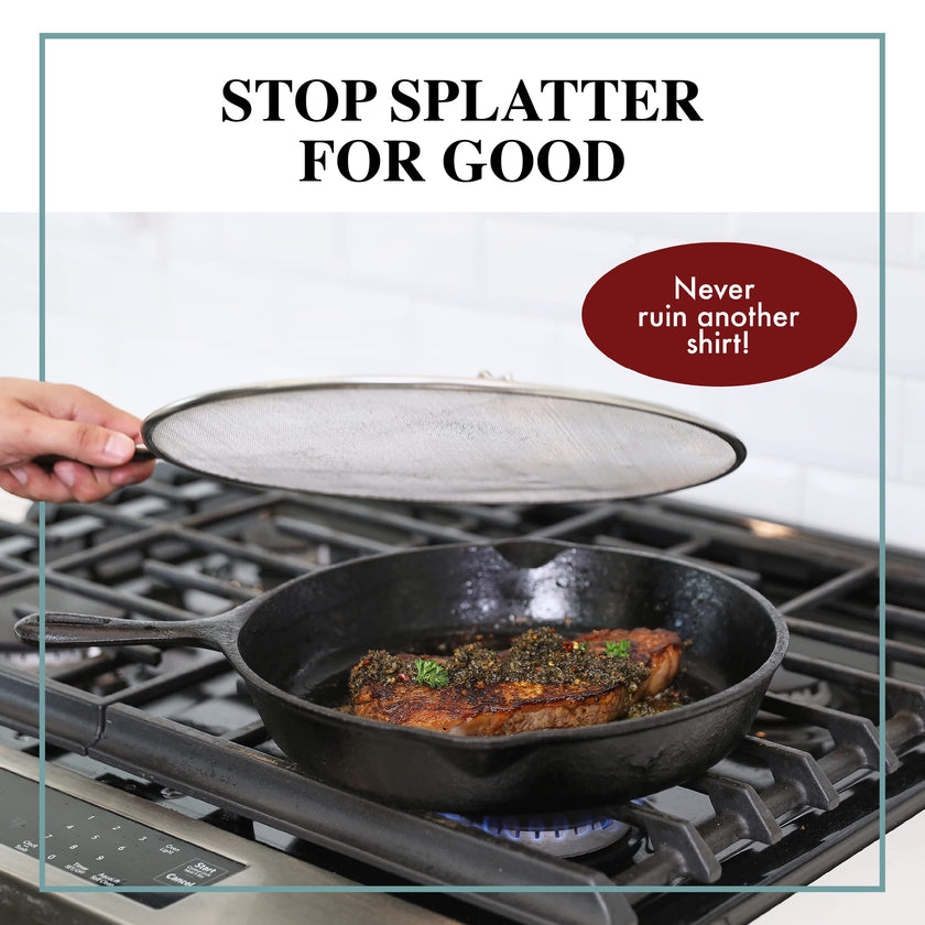 Splatter Screen for Frying Pan - 13 Inch Stainless Steel Grease Splatter Guard - Cover Oil Splash When Sizzling Bacon, Cooking Fried Chicken or Popcorn 🍁 All In One Marketplace Canada