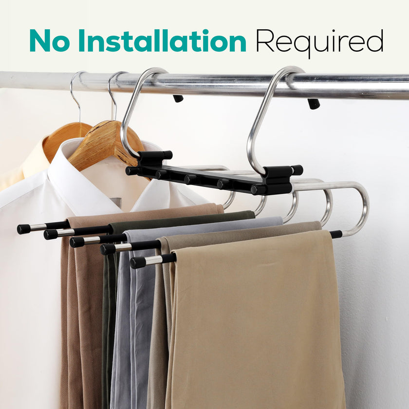 Utopia Home 2 Pack Pants Hangers Space Saving - Clothes Hanger with Stainless Steel Hook & Anti-Slip Design - Closet Organizer for Jeans, Trousers, Skirts, Scarf & Slacks (Black) 🍁 All In One Marketplace Canada