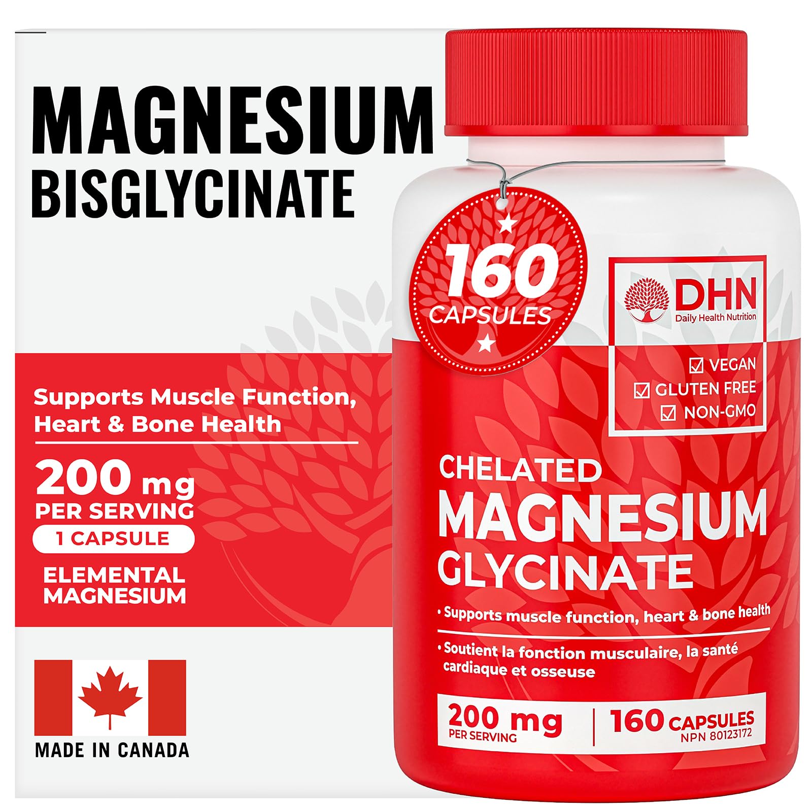 Magnesium Glycinate/Bisglycinate | Supports Sleep, Relaxation, Energy Metabolism & Muscle Function | Chelated | 200mg Elemental Magnesium | Stomach Friendly | Canadian Made, Quality Assured 🍁 All In One Marketplace Canada