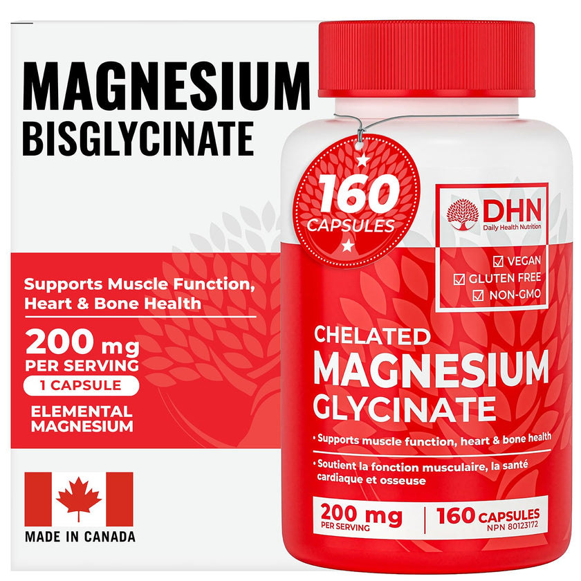 Magnesium Glycinate/Bisglycinate | Supports Sleep, Relaxation, Energy Metabolism & Muscle Function | Chelated | 200mg Elemental Magnesium | Stomach Friendly | Canadian Made, Quality Assured 🍁 All In One Marketplace Canada