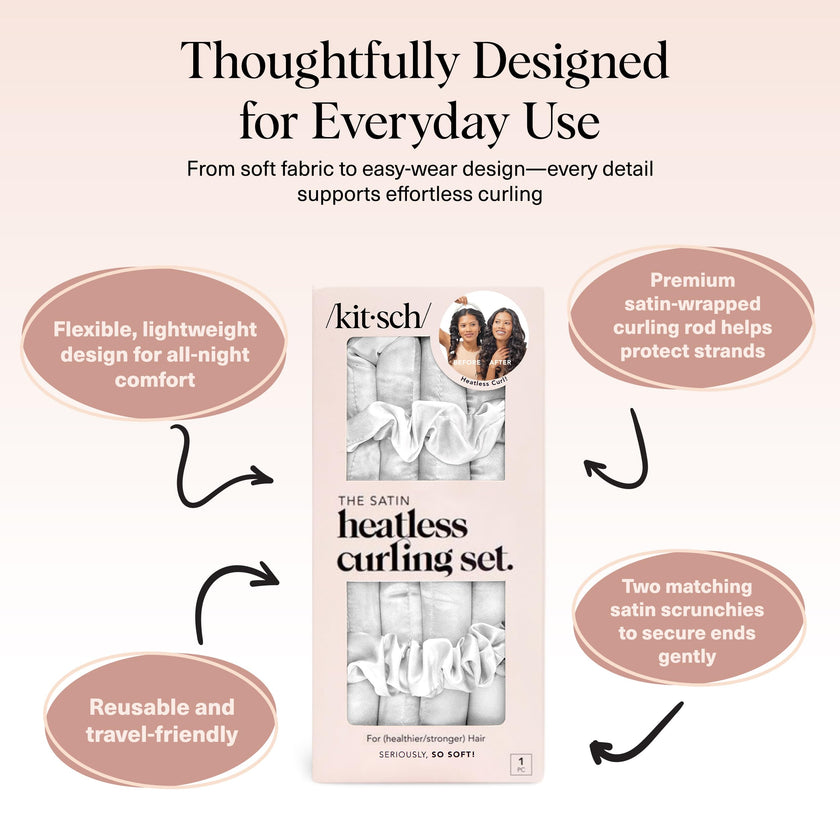 Kitsch Satin Heatless Curlers Set – Heatless Curls Overnight w/ 34