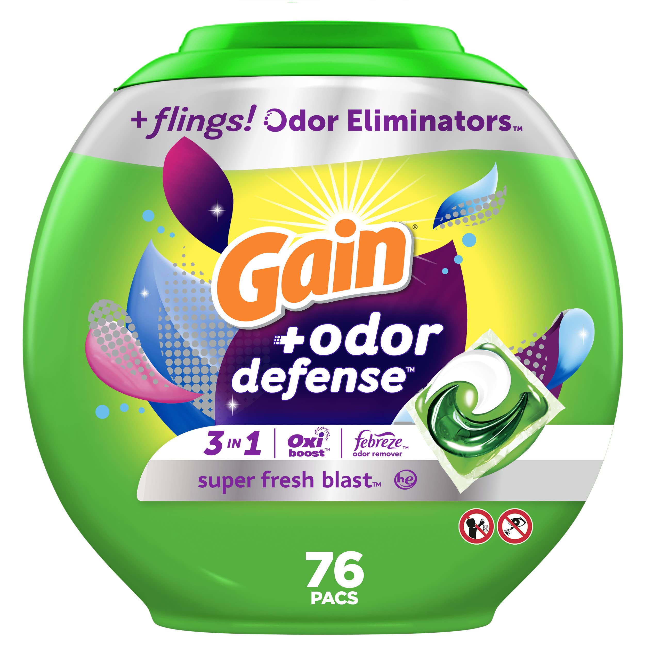 Gain Flings Laundry Detergent Pacs Super Fresh Blast Scent with Odour Defense, 76 Count 🍁 All In One Marketplace Canada