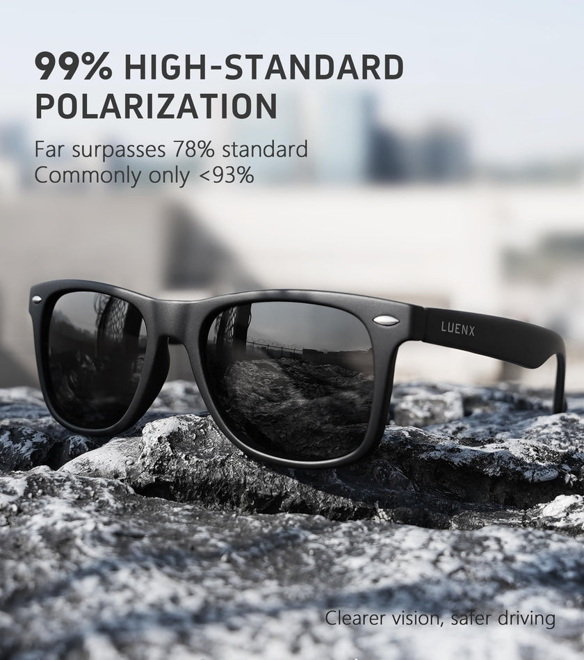 LUENX Polarized Sunglasses for Men Women UV400 Protection Non-mirrored Black Lens Matte Black Square Frame 54MM 🍁 All In One Marketplace Canada