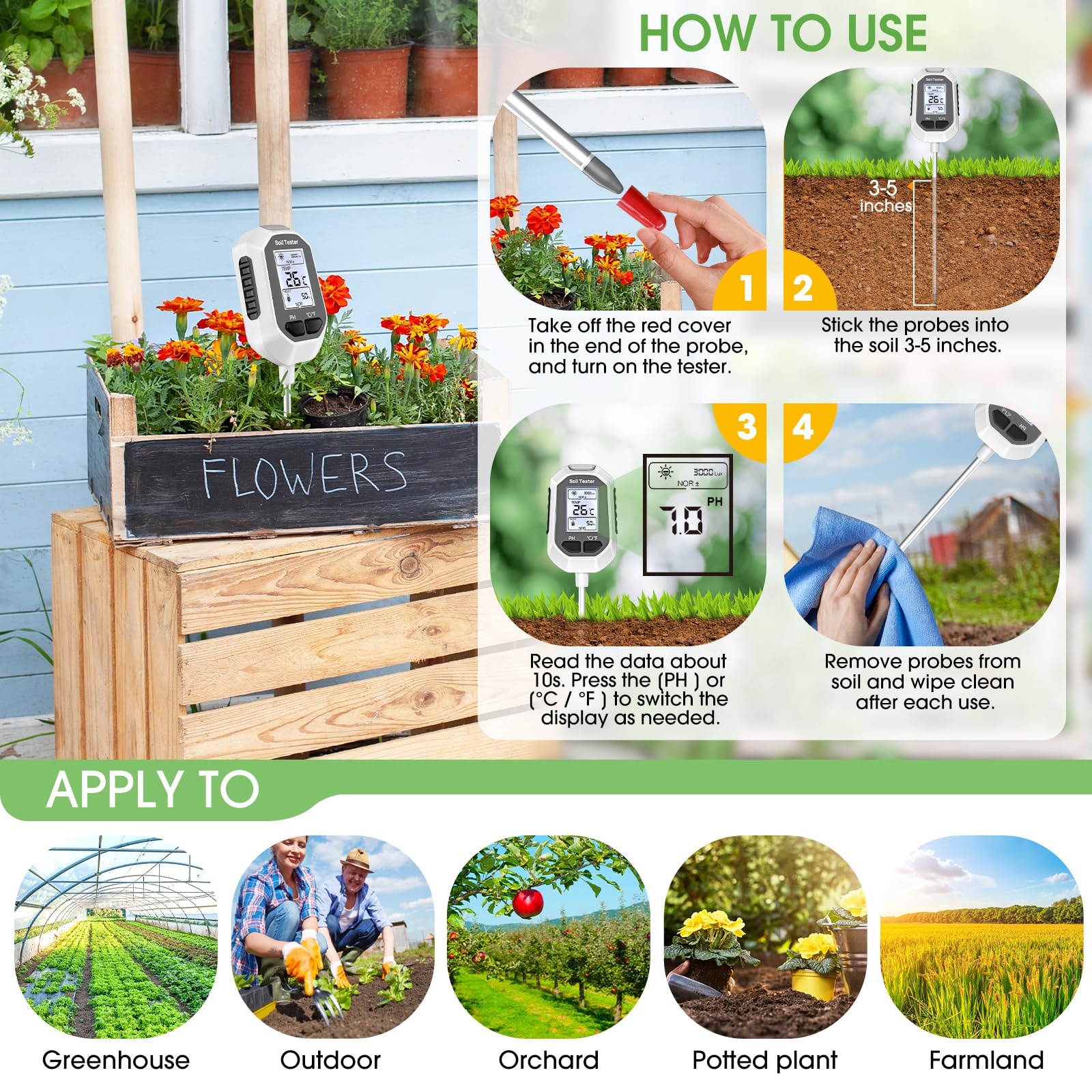 5-in-1 Soil Moisture Meter Digital Plant Temperature/Soil Moisture/PH Meter/Sunlight Intensity/Soil Fertility Backlight LCD Display Soil Test Meter for Gardening, Farming and Outdoor Plants 🍁 All In One Marketplace Canada