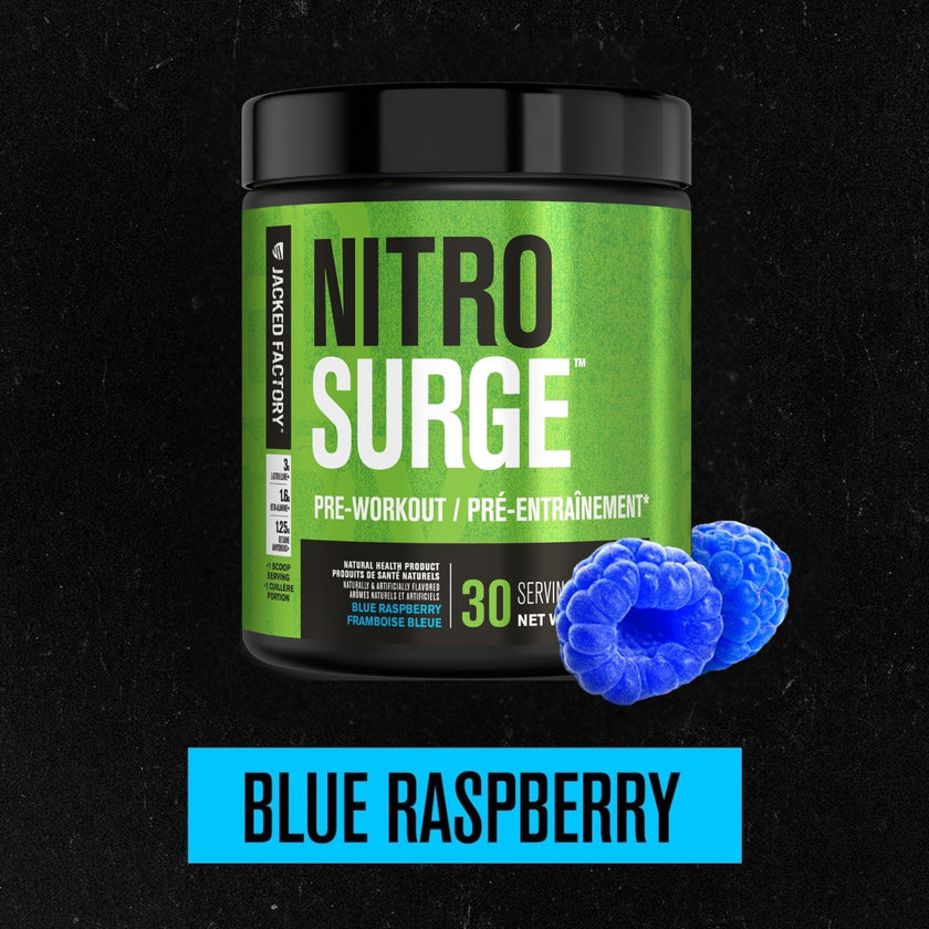 NITROSURGE Pre Workout Supplement - Endless Energy, Instant Strength Gains, Clear Focus, Intense Pumps - Nitric Oxide Booster & Powerful Preworkout Energy Powder - 30 Servings, Blue Raspberry 🍁 All In One Marketplace Canada