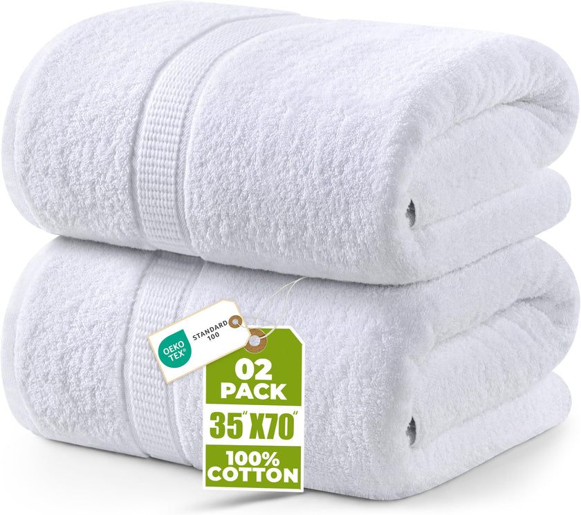 Utopia Towels Luxurious Jumbo Bath Sheet, 35 by 70 Inches, 600 GSM 100% Ring Spun Cotton, Highly Absorbent and Quick Dry Extra Large Bath Towel, Super Soft, White, 2 Pack 🍁 All In One Marketplace Canada
