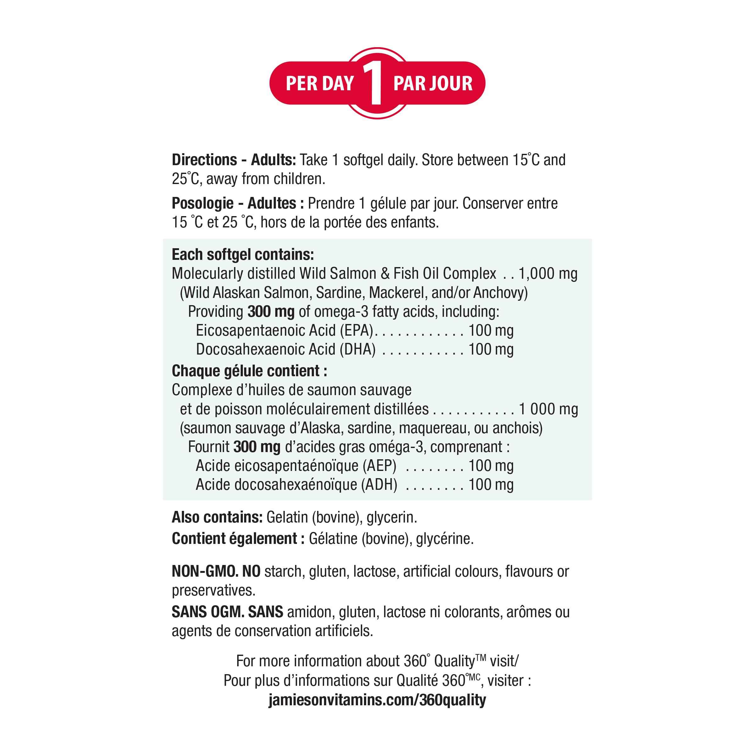 Jamieson Wild Salmon and Fish Oil 1,000 mg Softgels, Value Size, Supports Heart and Brain Health. With Wild Alaskan Salmon, Menhaden, EPA and DHA, Non-GMO, Gluten-Free, 280 Count, Proudly Canadian 🍁 All In One Marketplace Canada