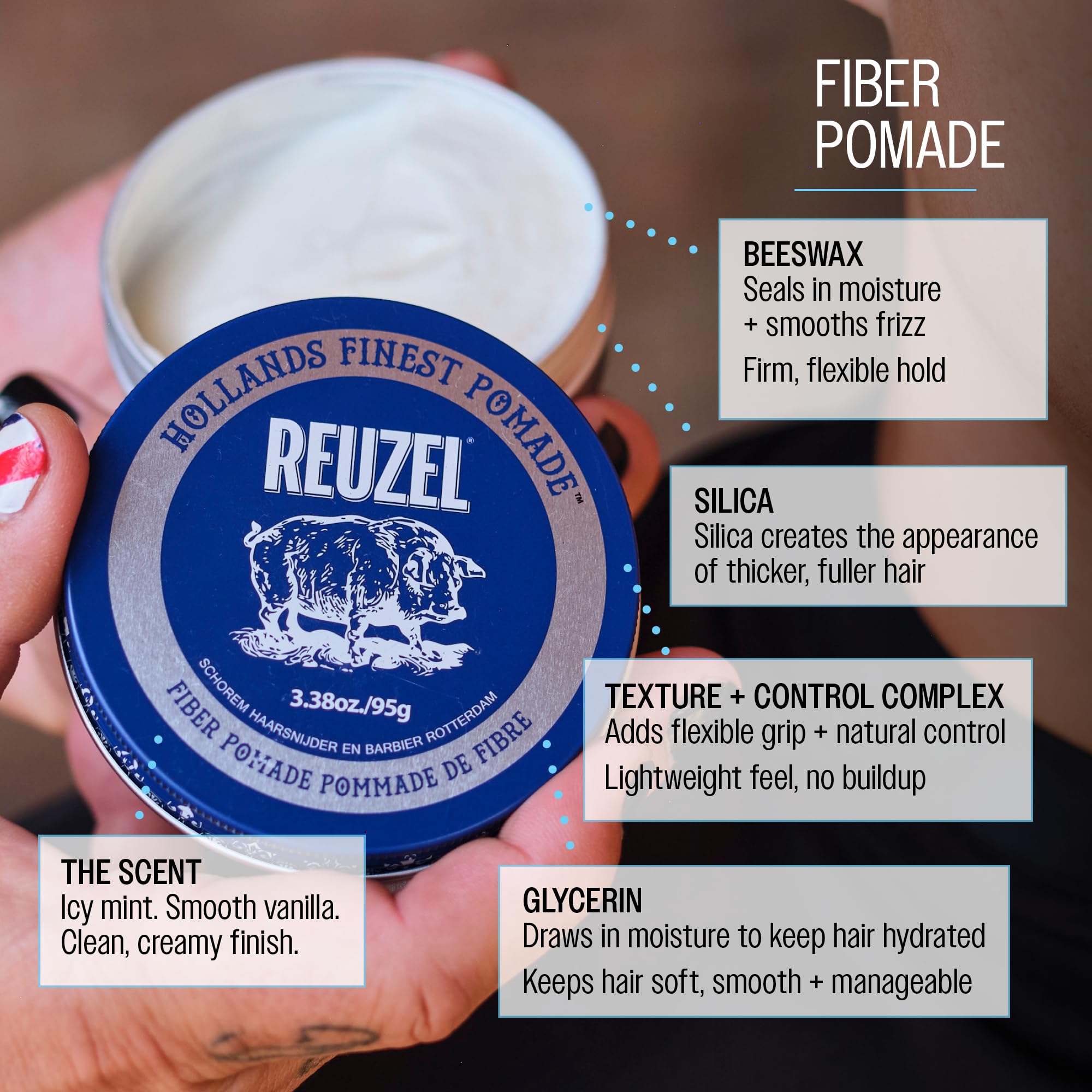 Reuzel Fiber Pomade Strong Hold Hair Styling Pomade for Men & Women, Low Shine, Texturizing & Volumizing For a Fuller Look, Firm Flexible Reworkable, Vanilla Mint Scent 95g 🍁 All In One Marketplace Canada