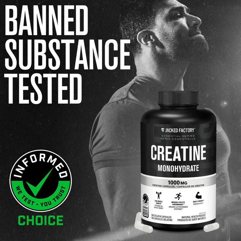Jacked Factory Creatine Monohydrate Capsules - Canadian-Owned Supplement for Muscle Growth, Increased Strength, Enhanced Energy Output, and Improved Athletic Performance - 150 Pills 🍁 All In One Marketplace Canada