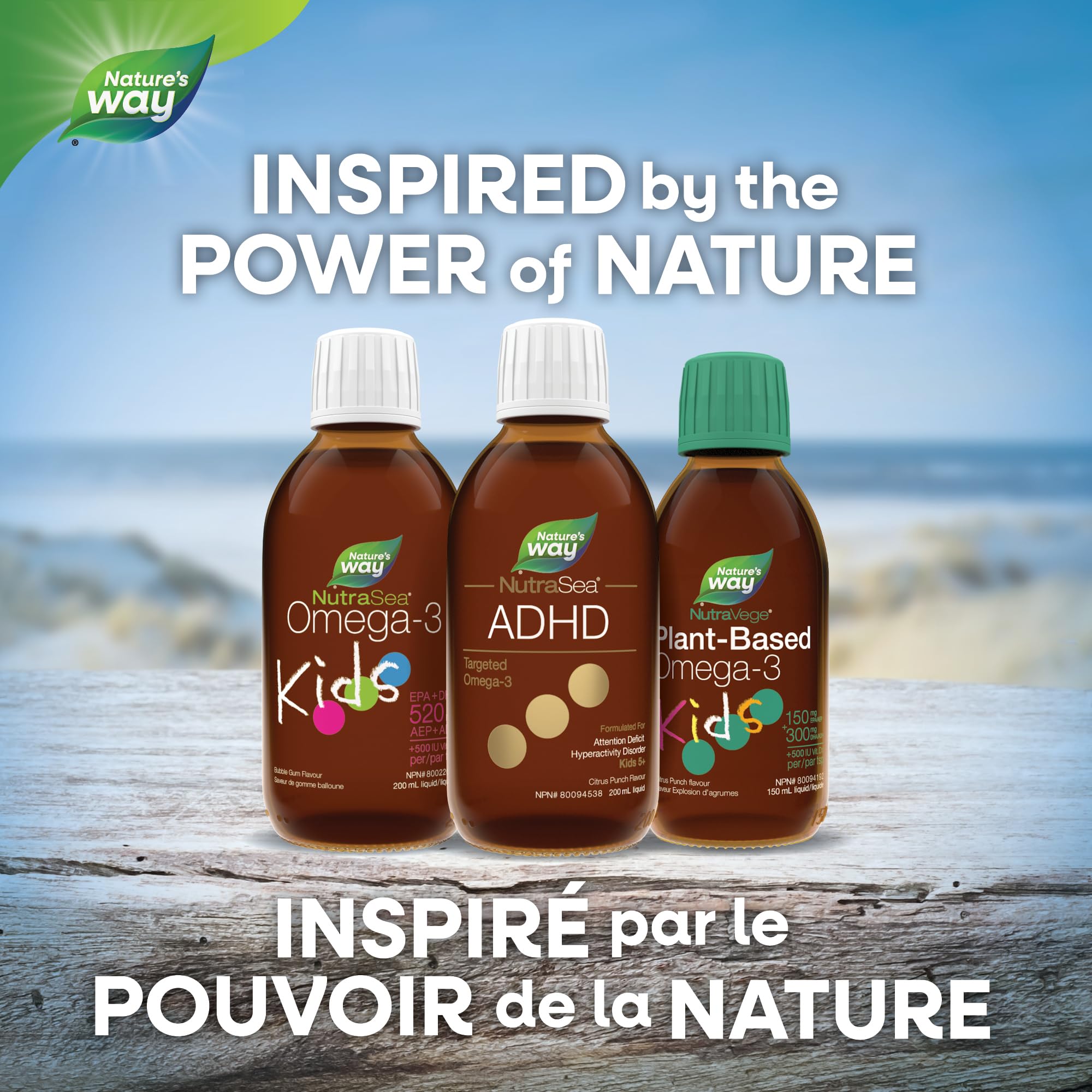 Nature's Way NutraSea ADHD Targeted Omega-3, For kids age 5+, 940 mg of EPA + DHA, 80 mg of GLA, 500 IU Vitamin D3, 200 ml Liquid 🍁 All In One Marketplace Canada