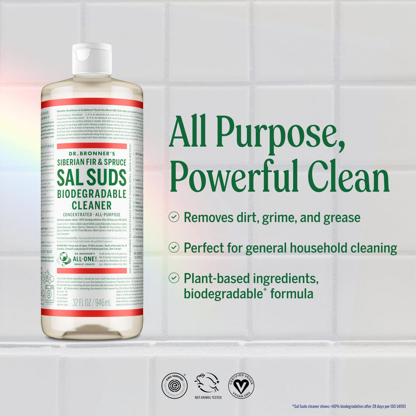 Dr. Bronner's - Sal Suds Biodegradable Cleaner (946 mL) - Concentrated All-Purpose Cleaner for Floors, Laundry, and Dishes, Cuts Grease and Dirt, Powerful Formula 🍁 All In One Marketplace Canada