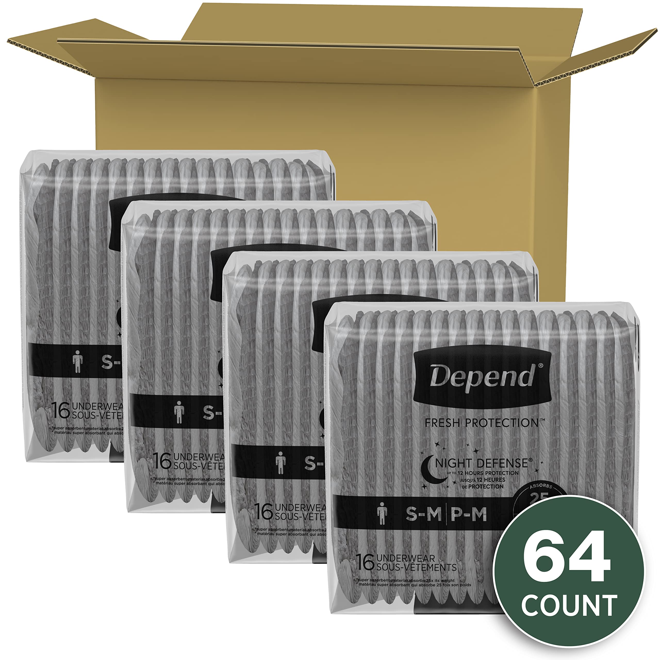 Depend Night Defense Adult Incontinence Underwear for Men, Disposable, Overnight, Small/Medium, Grey, 64 Count 🍁 All In One Marketplace Canada