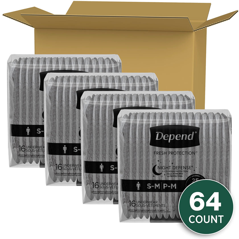 Depend Night Defense Adult Incontinence Underwear for Men, Disposable, Overnight, Small/Medium, Grey, 64 Count 🍁 All In One Marketplace Canada