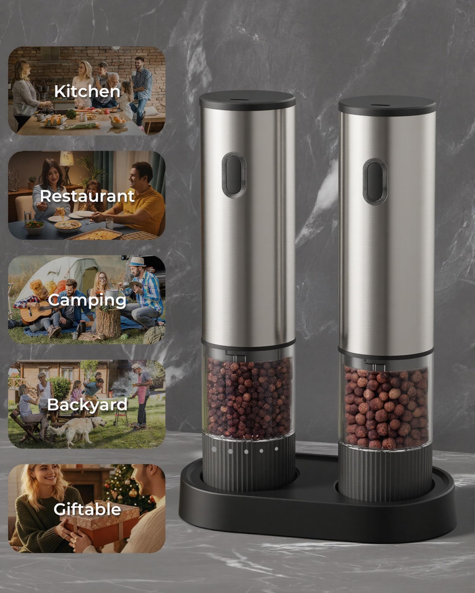 Salt and Pepper Grinder Set, Automatic Salt and Pepper Grinder, USB-C Rechargeable with 5 Adjustable Coarseness, One Hand Operation 🍁 All In One Marketplace Canada
