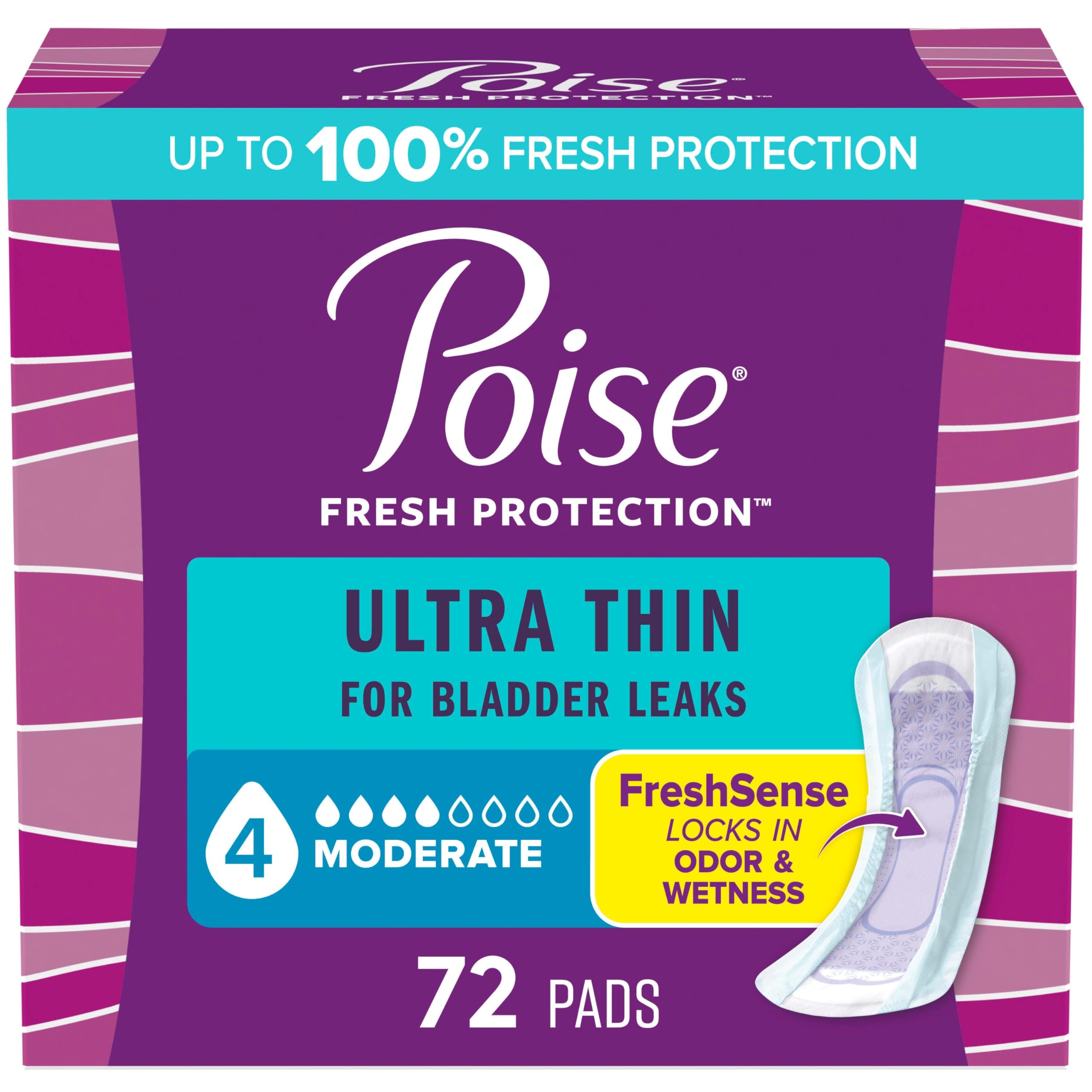 Poise Ultra Thin Incontinence Pads & Postpartum Incontinence Pads, 4 Drop Moderate Absorbency, Regular Length, 72 Count (4 Packs of 18) 🍁 All In One Marketplace Canada
