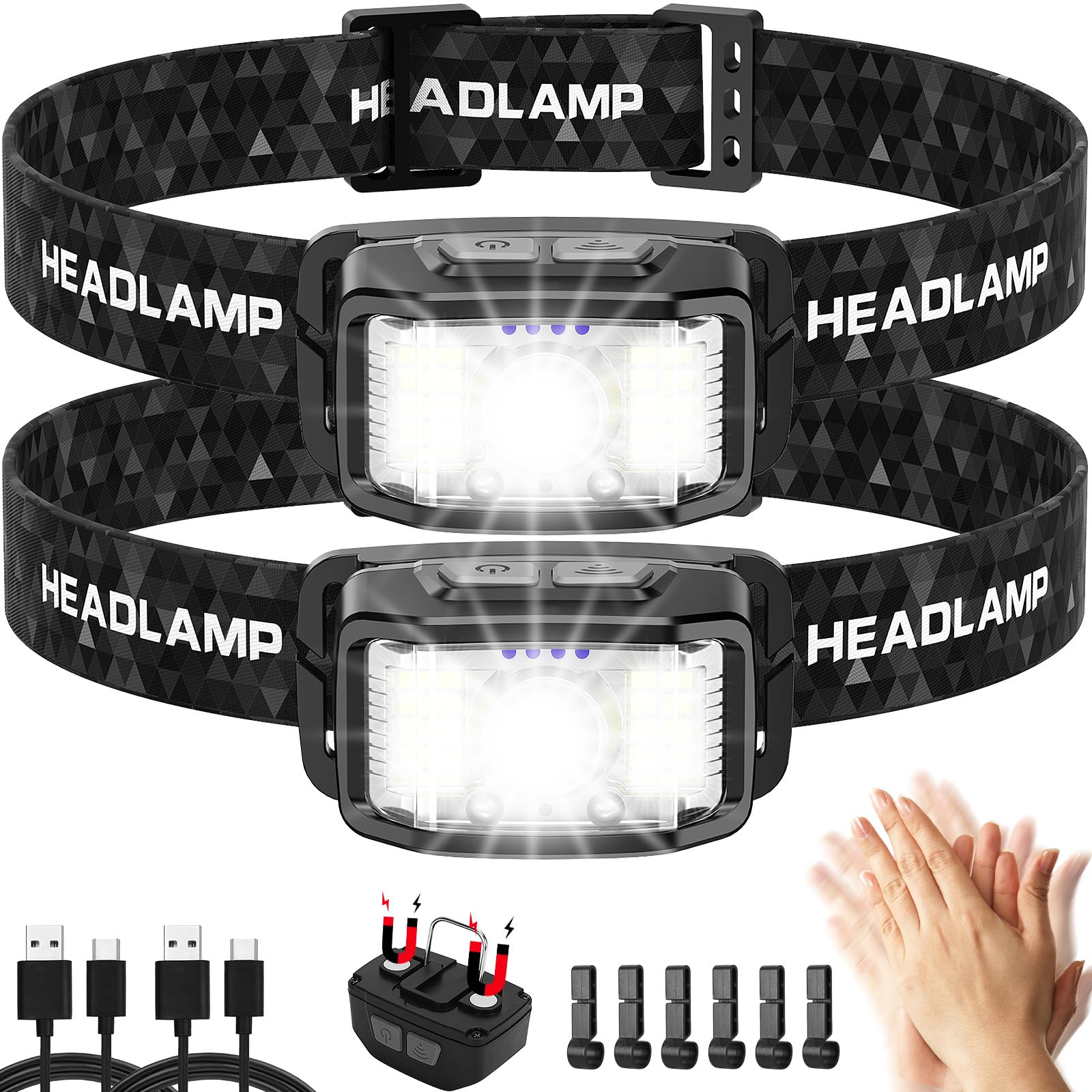 Headlamp Rechargeable 2 Packs,2000 Lumen Super Bright Motion Sensor 16 Modes (Individual Control) LED Headlamp,Waterproof Lightweight Flashlight Hard Hat Light for Outdoor Camping Fishing Running 🍁 All In One Marketplace Canada