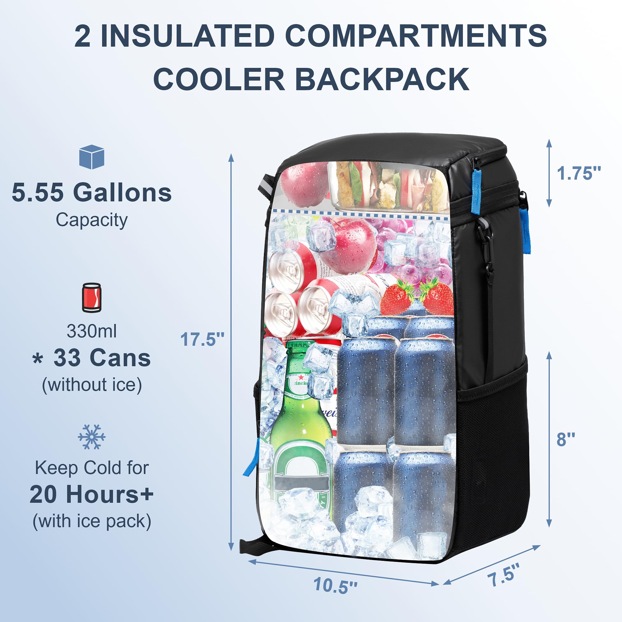 SPARTER Backpack Cooler Insulated Leak Proof 33 Cans, 2 Insulated Compartments Thermal Bag, Portable Lightweight Beach Travel Camping Lunch Backpack for Men and Women 🍁 All In One Marketplace Canada