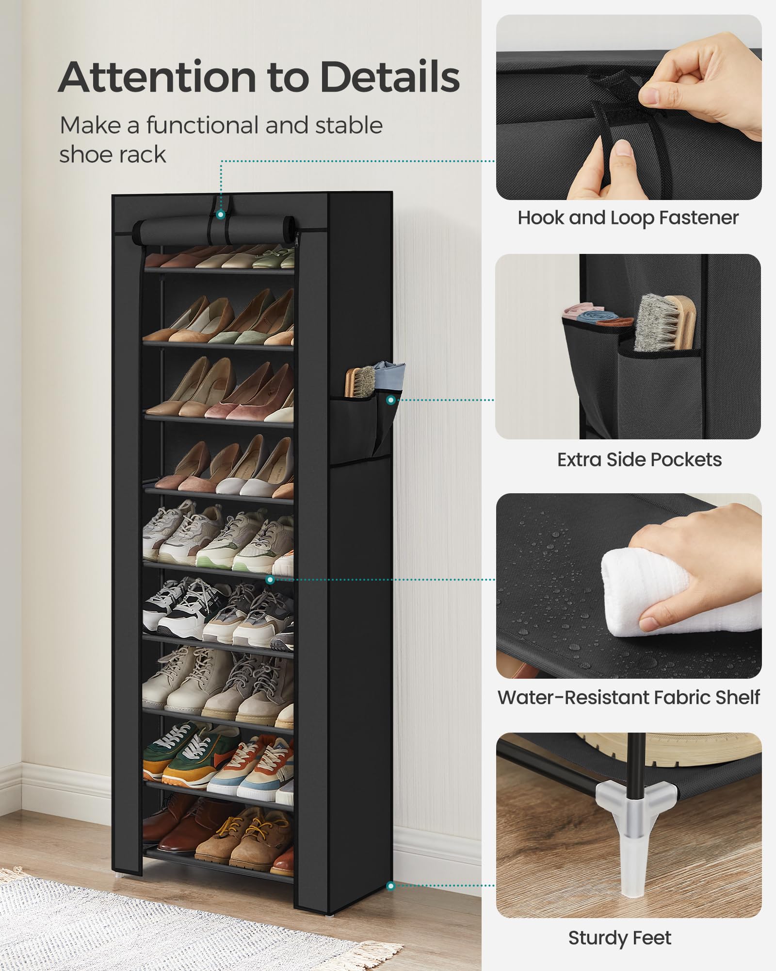 SONGMICS 10-Tier Shoe Rack, Shoe Storage Organizer Cabinet, Black URXJ10H01 🍁 All In One Marketplace Canada