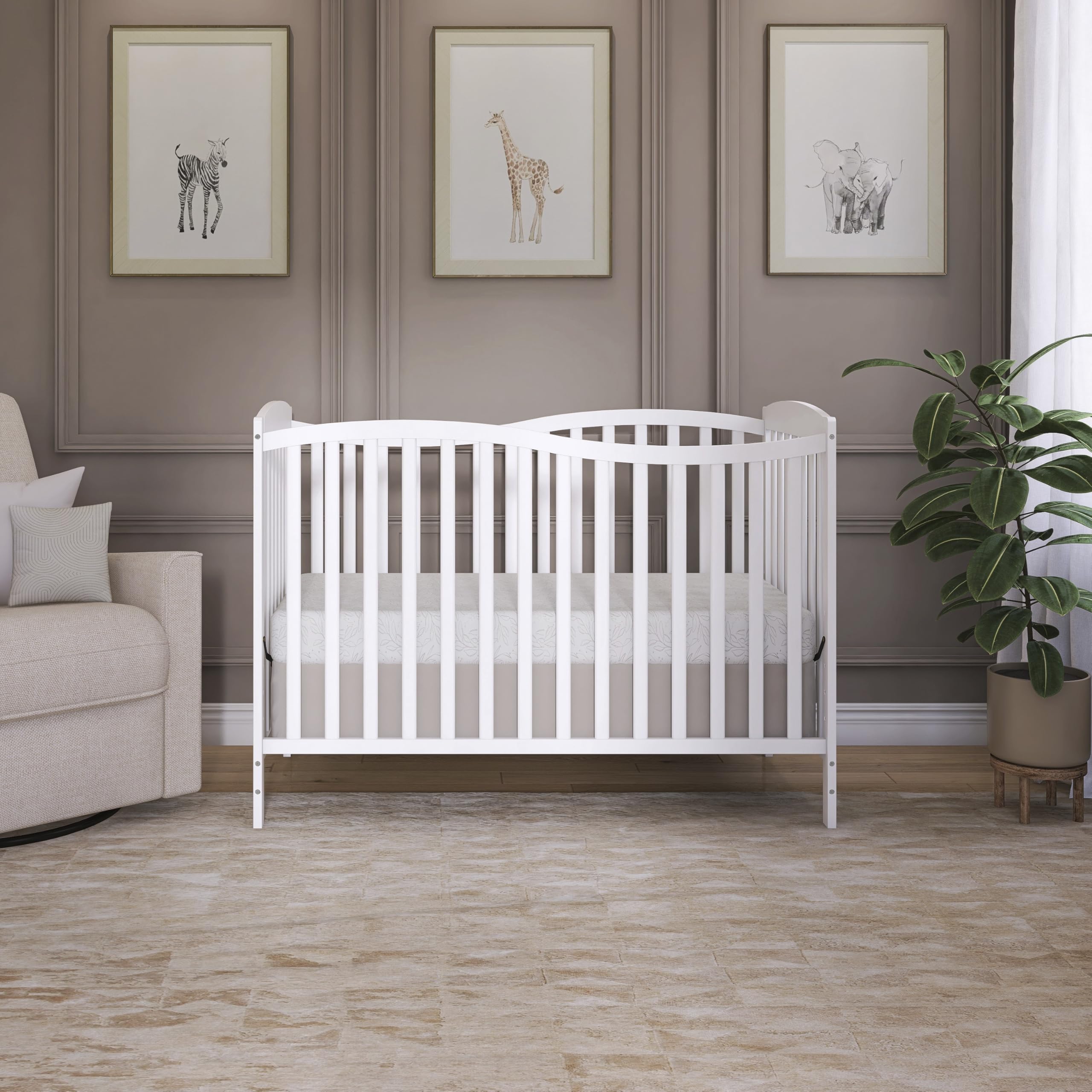 Dream On Me Chelsea 5-In-1 Convertible Crib In White, 4 Mattress Height Positions, Non Toxic Finish, JPMA Certified, Made Of Sustainable And Sturdy Pinewood 🍁 All In One Marketplace Canada
