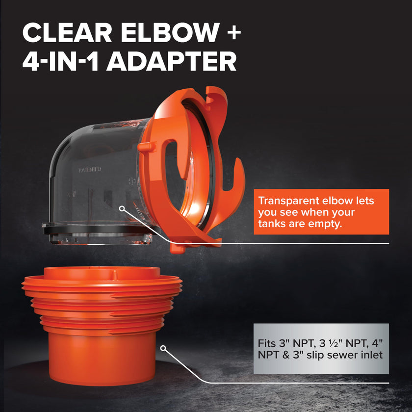 Camco RhinoFLEX 20-Ft Camper/RV Sewer Hose Kit - Features Clear Elbow Fitting w/Removable 4-in-1 Adapter - Connects to 3” Slip or 3”/3.5”/4” NPT Threaded Sewer Connection (39742) 🍁 All In One Marketplace Canada
