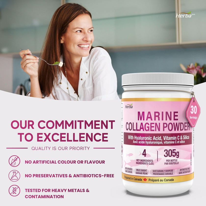Herba Marine Collagen Powder for Women & Men with Hyaluronic Acid, Vitamin C, and Silica – 305g | Made in Canada | Wild Caught | Hydrolyzed Collagen Peptides | Antibiotics Free | Sustainably Sourced 🍁 All In One Marketplace Canada