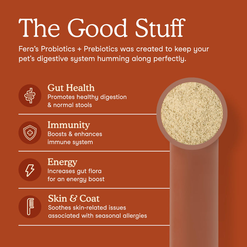 Fera Pets Probiotics for Dogs & Cats with Prebiotics - USDA Organic - Gut Health Powder Supplement with 12 Strains and 5 Billion CFUs - Supports Immunity, Energy and Skin & Coat - 60 Scoops 🍁 All In One Marketplace Canada
