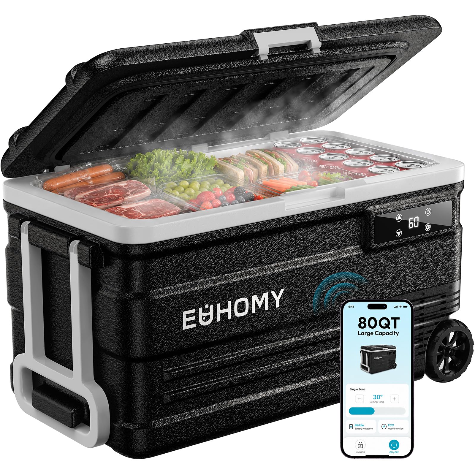 EUHOMY 12 Volt Refrigerator, 80QT(75L) 12V Fridge, Electric Cooler APP Control, Car Fridge 12/24V DC 110-240V AC, Car Refrigerator 0℉~68℉, 12 Volt Cooler for Camping, Trip, Truck, Boating, Outdoor 🍁 All In One Marketplace Canada