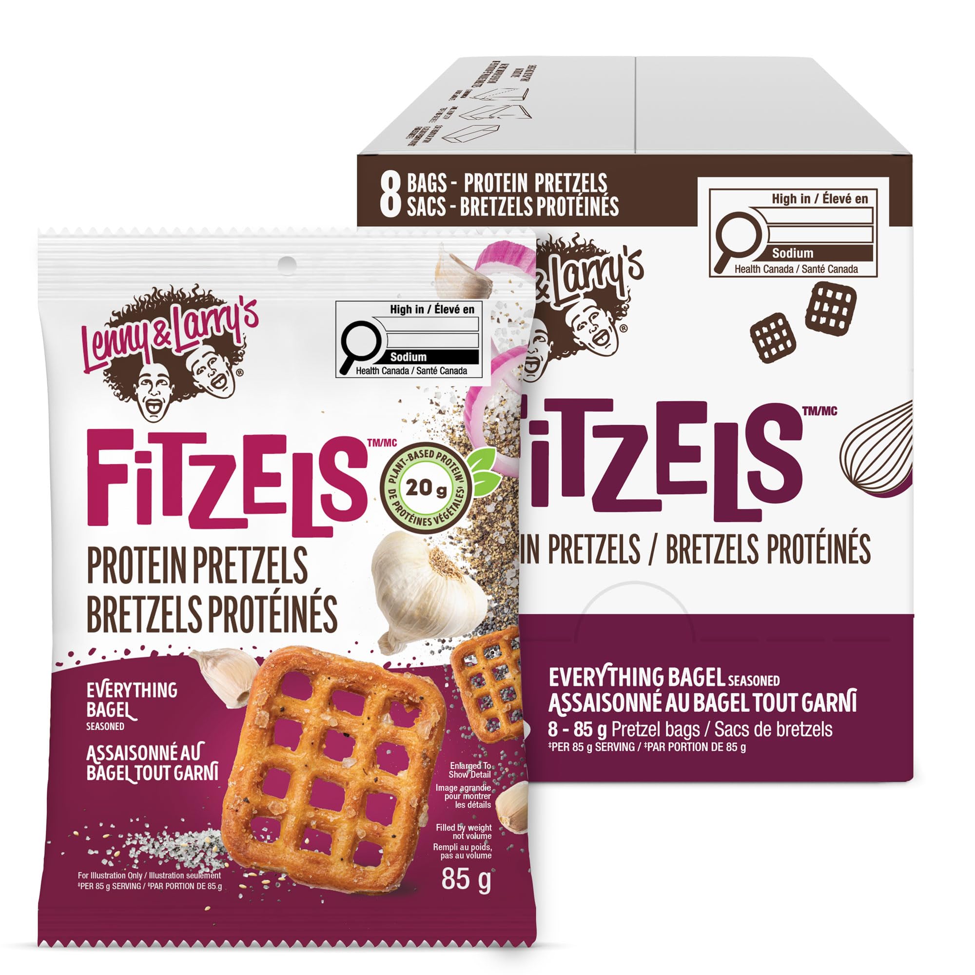 Lenny & Larry's Everything Bagel FITZELS – Savory Pretzel Snacks Incredibly Tasty, High Protein Salty, Vegan, 20g of Plant Based Protein (eight) Bags, 3 oz Each 🍁 All In One Marketplace Canada