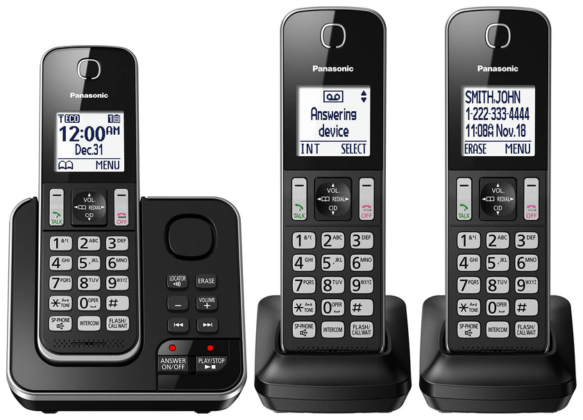 Panasonic DECT 6.0 Expandable Cordless Phone with Answering Machine and Call Block - 3 Cordless Handsets - KX-TGD393CB (Black) 🍁 All In One Marketplace Canada