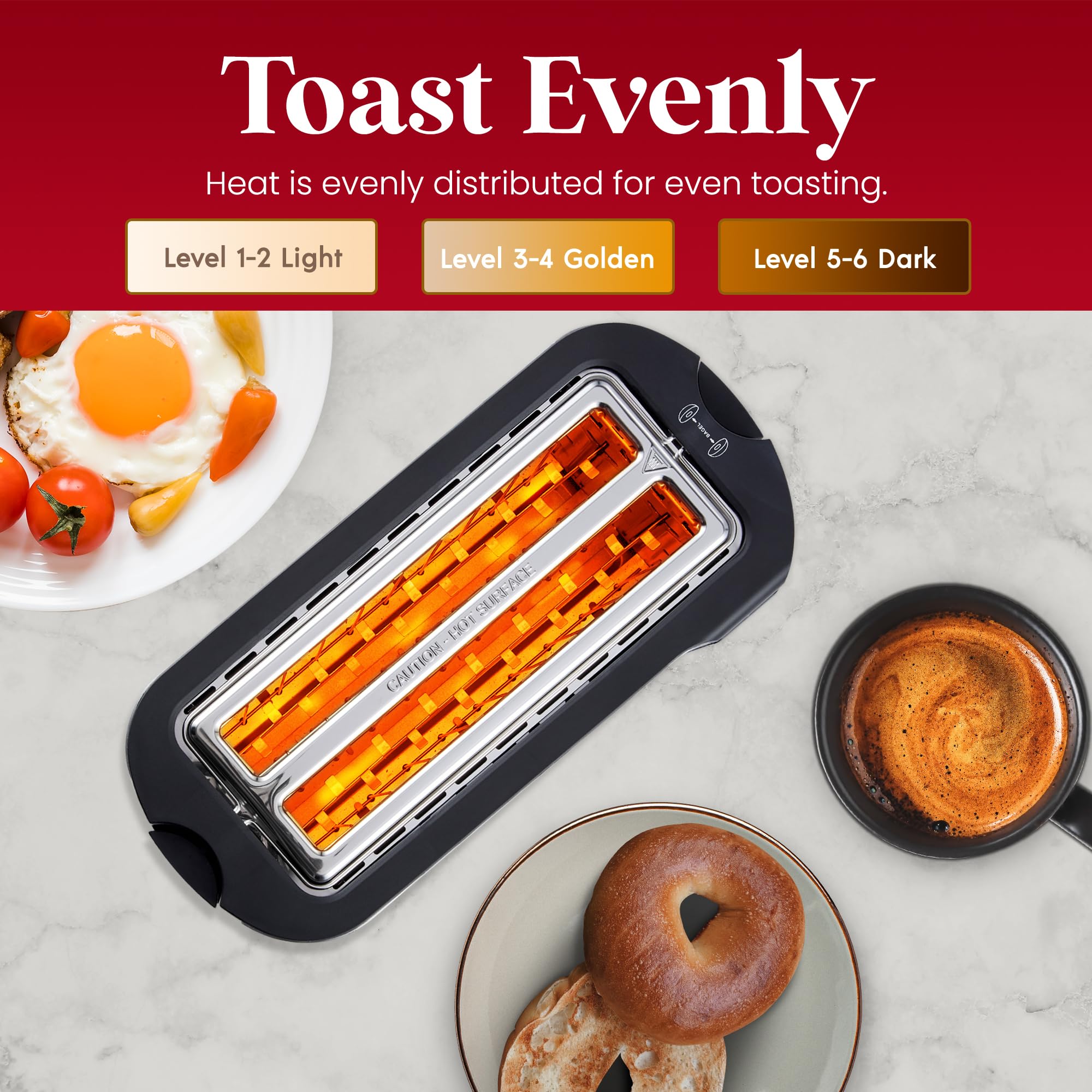 Elite Gourmet ECT5322 Long Slot 4 Slice Toaster, Countdown Timer, Bagel Function, 6 Toast Setting, Defrost, Cancel Function, Built-in Warming Rack, Extra Wide Slots for Bagels Waffles, Stainless Steel 🍁 All In One Marketplace Canada