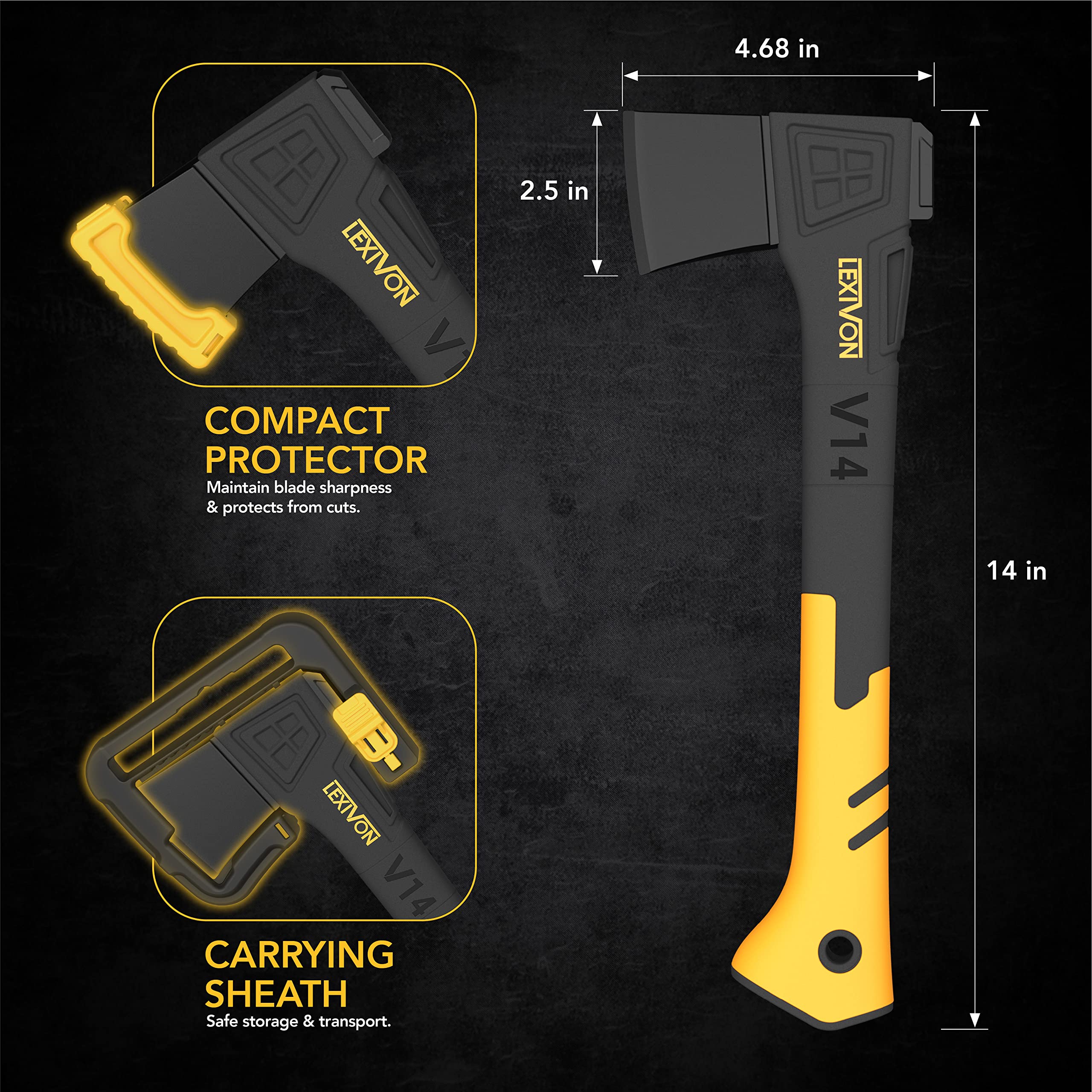 LEXIVON V14 Camping Hatchet, 14-Inch Axe | Ergonomic TPR Grip, Lightweight Fiber-Glass Composite Handle | Protective Carrying Sheath Included (LX-V14) 🍁 All In One Marketplace Canada