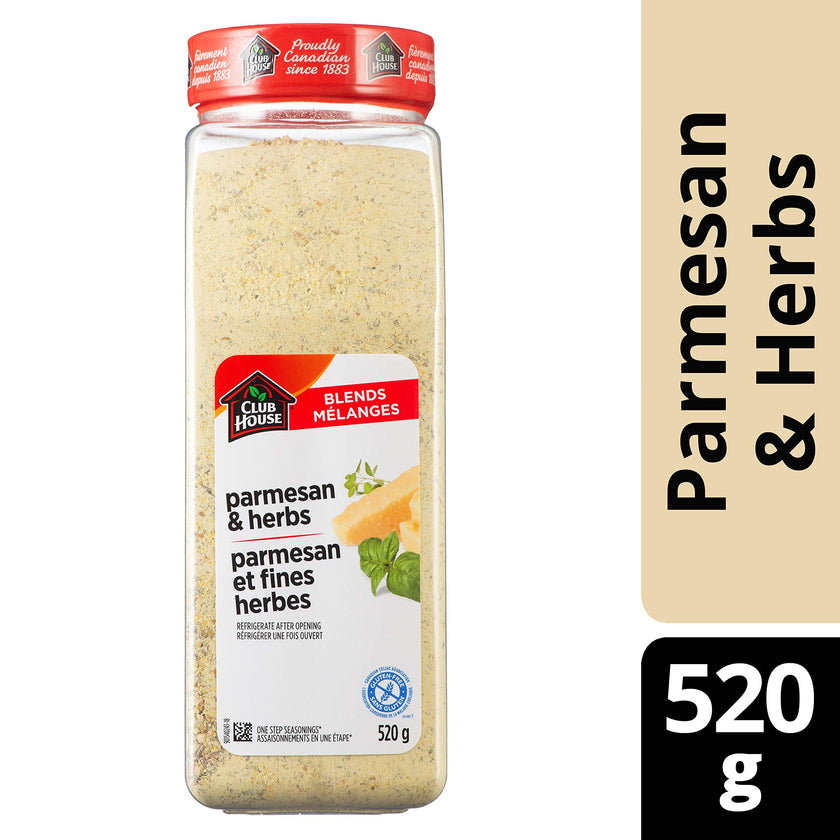 Club House Parmesan & Herbs One Step Seasoning, Gluten-Free, Blend Of Parmesan And Romano Cheeses Enhanced By Italian Herbs Such As Bay, Basil And Oregano, Perfect Over Pasta, 520G 🍁 All In One Marketplace Canada