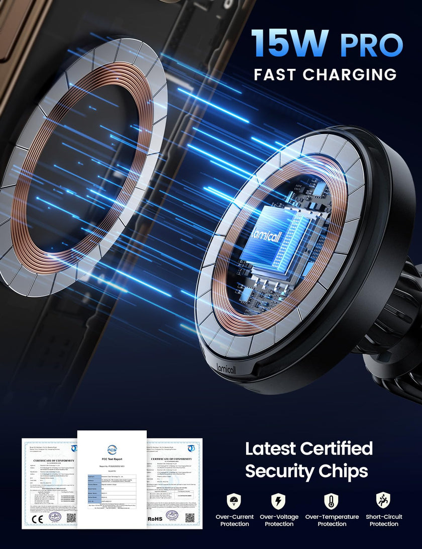 Lamicall for MagSafe Car Mount Charger - [Ultra Magnet] 15W Wireless Car Phone Holder Charger - HandsFree Magnetic Phone Holders for Your Car Vent for iPhone 17 16 15 14 13 Pro Max Handlebar, Mom Gift 🍁 All In One Marketplace Canada