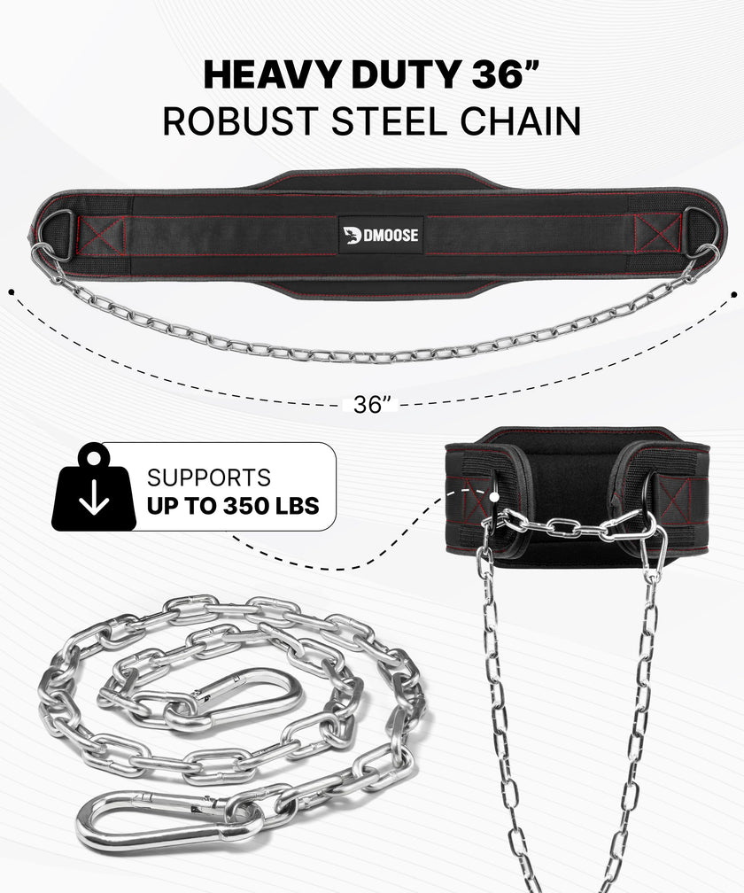 DMoose Dip Belt for Weightlifting, Weight Belt with Chain for Pullup, Gym Lifting Belt for Powerlifting, Squat, Bodybuilding, Heavy Duty Steel, Workout Belt with Comfortable Neoprene Support 🍁 All In One Marketplace Canada