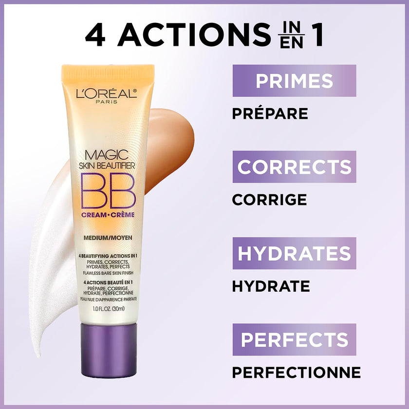 L'Oréal Paris Magic BB Cream, Makeup Primer, Skin Beautifier, Anti-Redness, 4-in-1 Ultra-Light Lotion, Medium, 30 mL 🍁 All In One Marketplace Canada