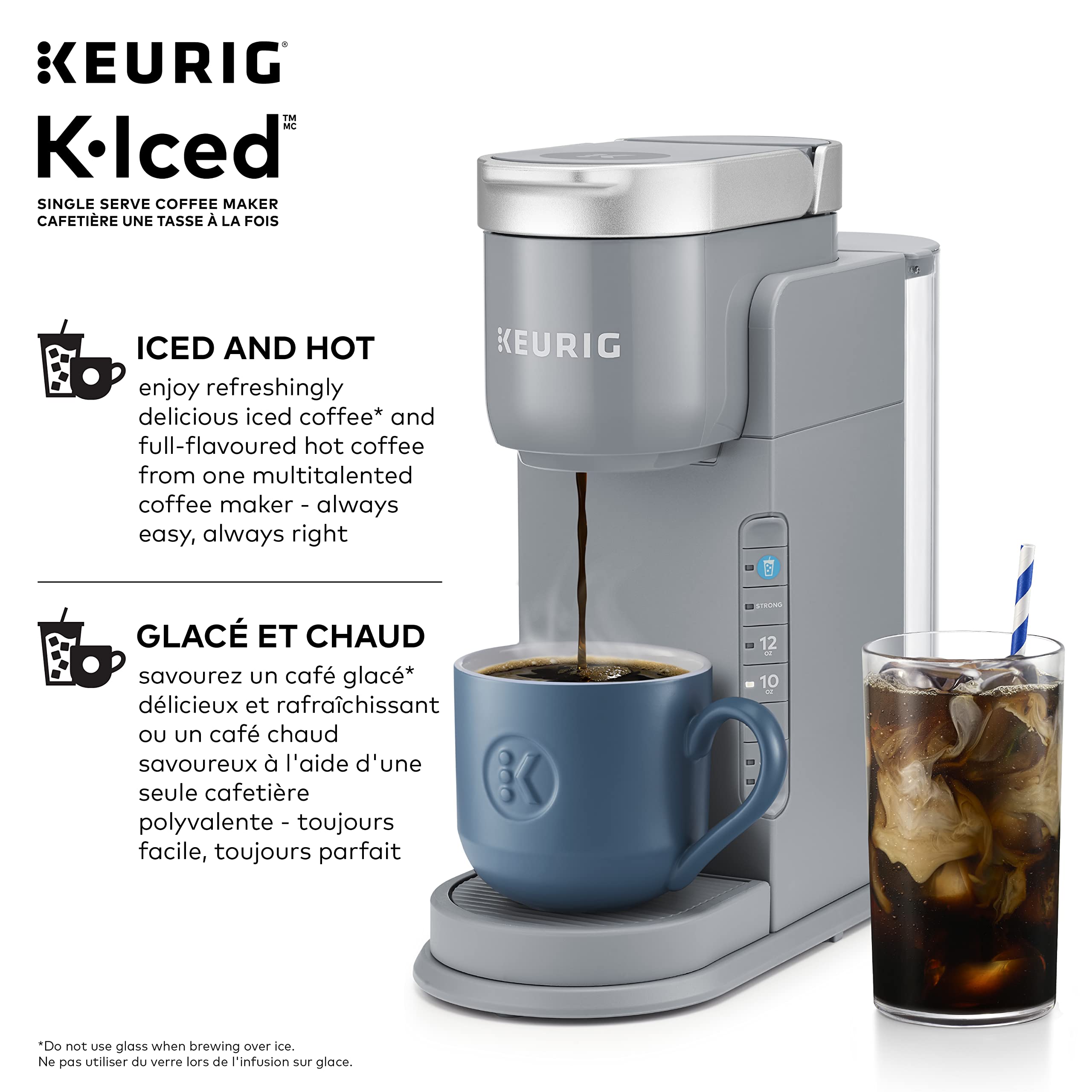 Keurig K-Iced Single Serve K-Cup Pod Coffee Maker, Featuring Simple Push Blue Button Brew Over Ice, Grey 🍁 All In One Marketplace Canada
