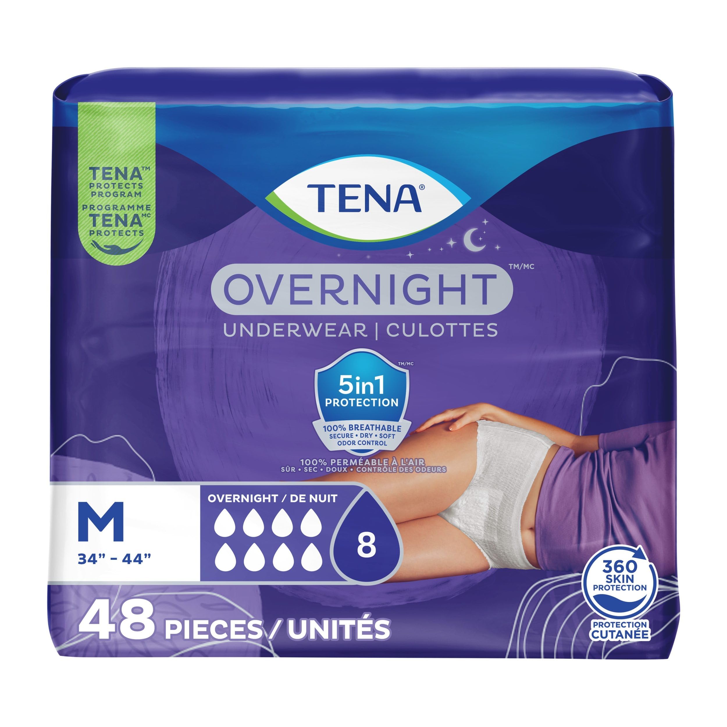 TENA Adult Incontinence, Discrete Disposable, Underwear, Comfortable Fit, Overnight Protection, Unisex, Medium (M), 48 Count 🍁 All In One Marketplace Canada