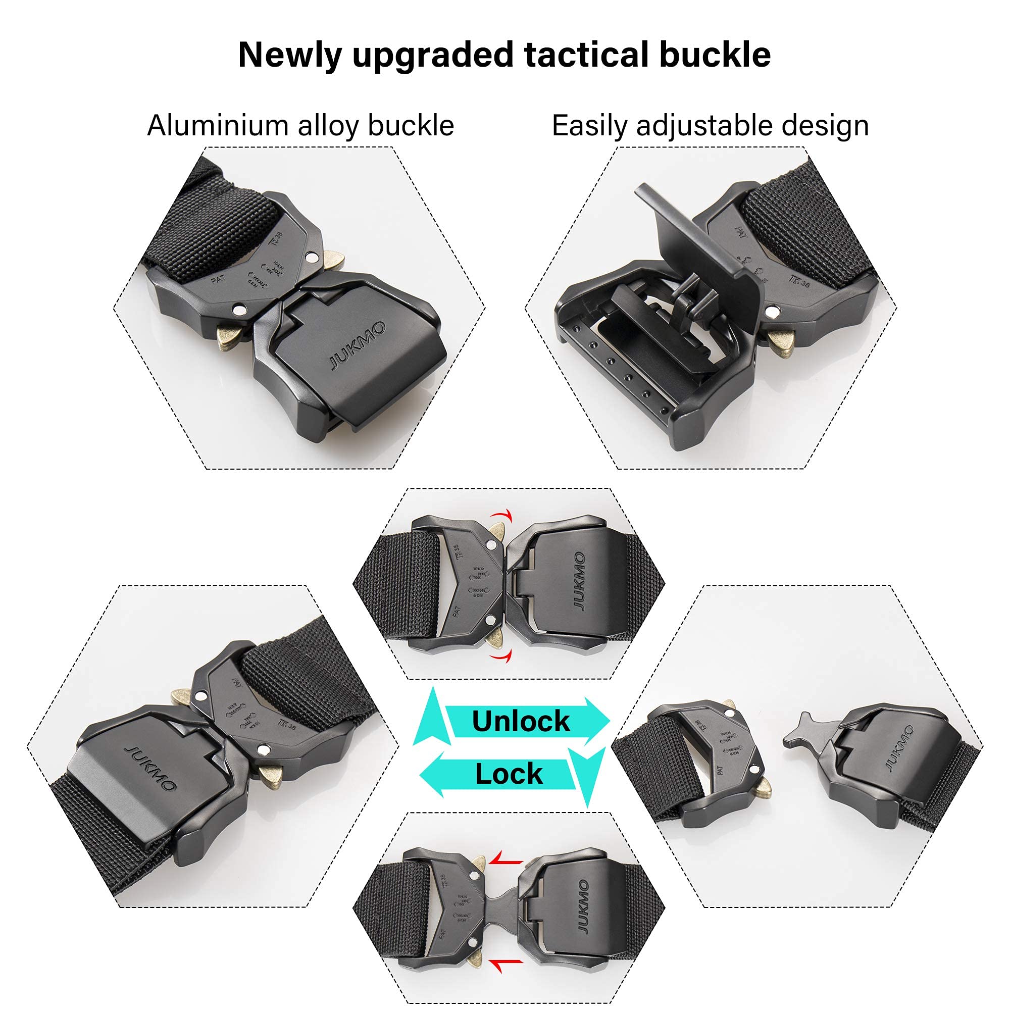 JUKMO Tactical Belt, Military Hiking Rigger 1.5 inches Nylon Web Work Belt with Heavy Duty Quick Release Buckle (Black, Small) 🍁 All In One Marketplace Canada