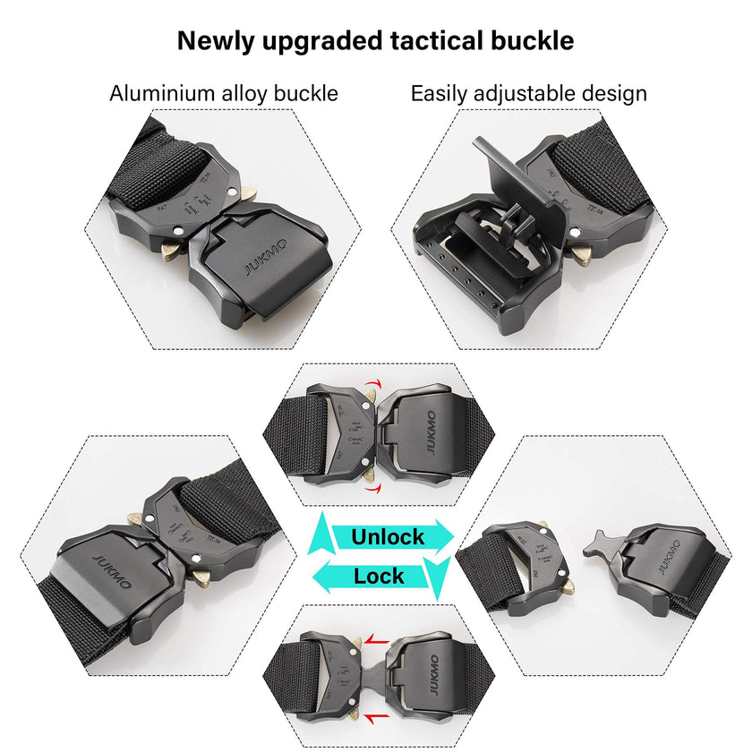 JUKMO Tactical Belt, Military Hiking Rigger 1.5 inches Nylon Web Work Belt with Heavy Duty Quick Release Buckle (Black, Small) 🍁 All In One Marketplace Canada