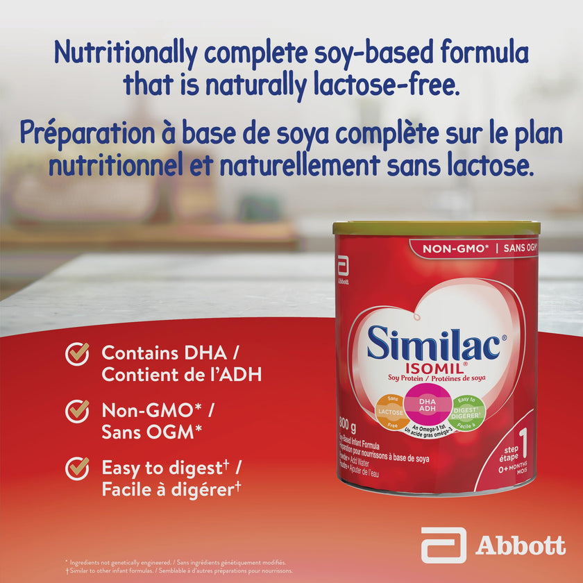 Similac Isomil with DHA Non-GMO Baby Formula, Powder, Lactose-Free, 800 g, 0+ Months 🍁 All In One Marketplace Canada