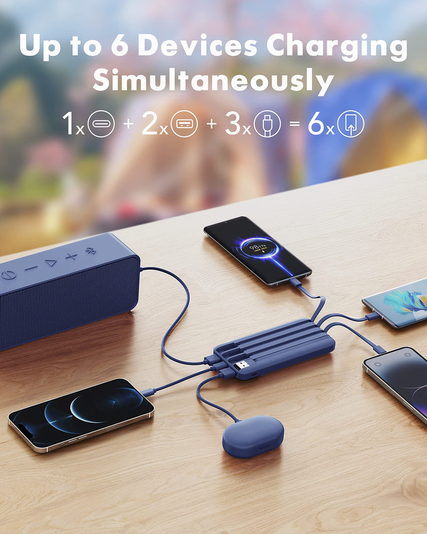 Charmast Portable Charger with Built in Cables, Power Bank with Cords Wires, Slim 10000mAh Travel Battery Pack 6 Outputs 3 Inputs 3A Fast Charging for Samsung Google Pixel LG Moto iPhone iPad 🍁 All In One Marketplace Canada