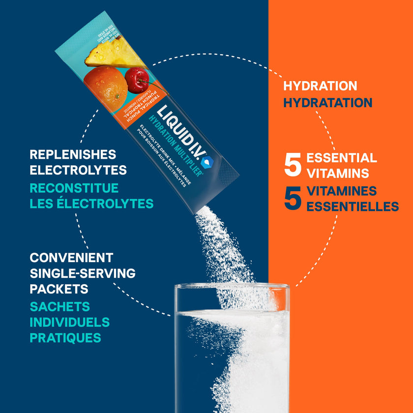 Liquid I.V. Hydration Multiplier Electrolyte Drink Mix - Enhanced Hydration Electrolyte Powder with Vitamins B3, B5, B6, B12 and C -18x On-the-go Sticks for Workout and Travel - Tropical Punch 🍁 All In One Marketplace Canada