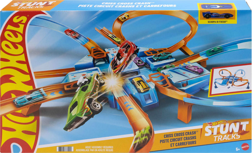 Hot Wheels Track Set with 1:64 Scale Toy Car, 4 Intersections for Crashing, Powered by a Motorized Booster, Criss-Cross Crash Track 🍁 All In One Marketplace Canada