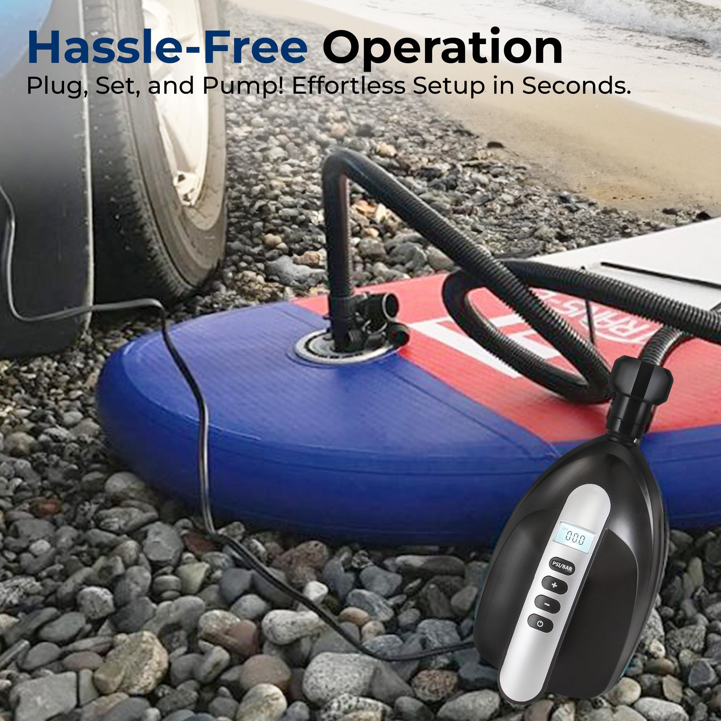 SereneLife Electric SUP Air Pump 16 PSI, Portable Paddle Board Air Compressor with Digital LCD Display, 12V DC Car Connector, Multiple Nozzle Adapters for SUPs, Boats & Inflatables 🍁 All In One Marketplace Canada
